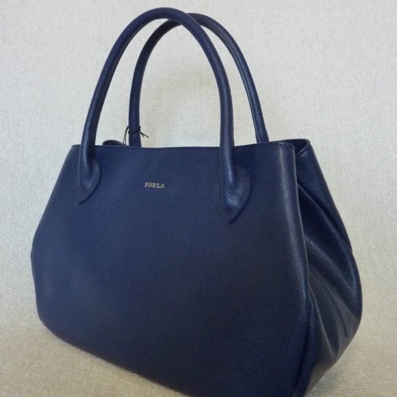 NEW FURLA Dark Ink Blue Saffiano Leather New Giselle Tote Bag/Satchel/ Handbag - Picture 3 of 11